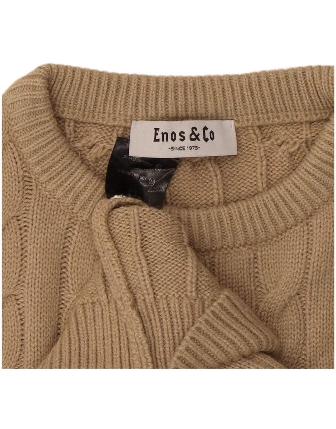 ENOS & CO Męski sweter z okrągłym dekoltem, średni beż, akryl