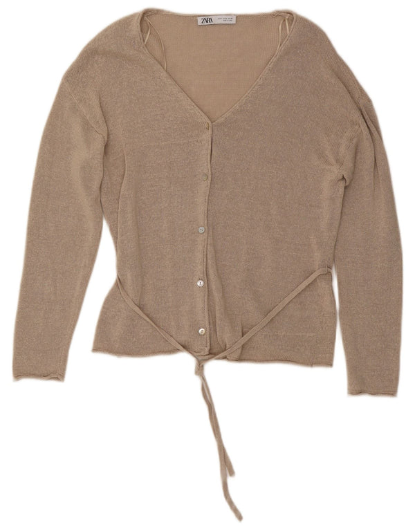 Zara Womens Cardigan Sweater UK 14 Medium Beige Linen
