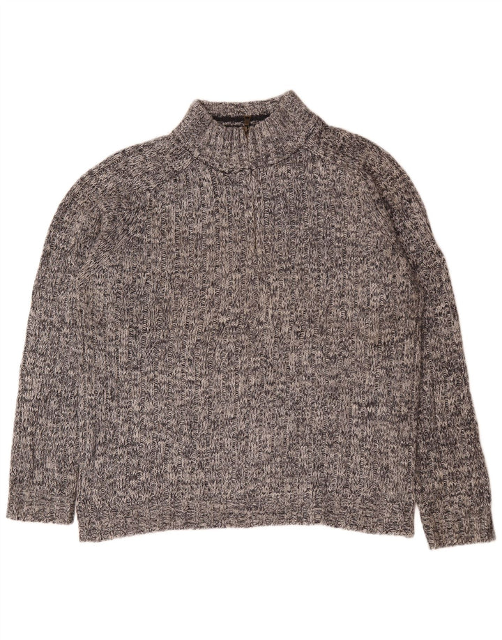 Marks & Spencer Męski sweter z zamkiem błyskawicznym, duży, szary, wełniany w plamki