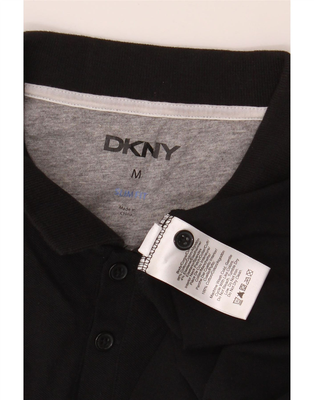 DKNY Mens Slim Fit Polo Shirt Medium Black Cotton Vintage Dkny and Second-Hand Dkny from Messina Hembry 