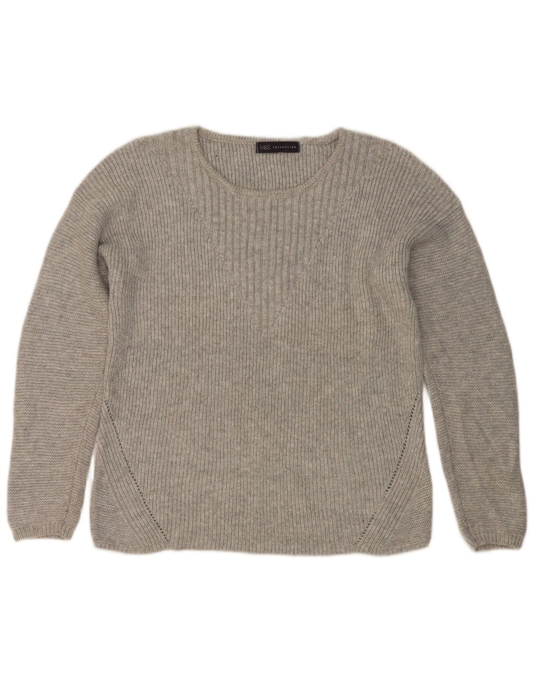 Marks & Spencer Damski sweter z dekoltem w łódkę, UK 12, średni srebrny