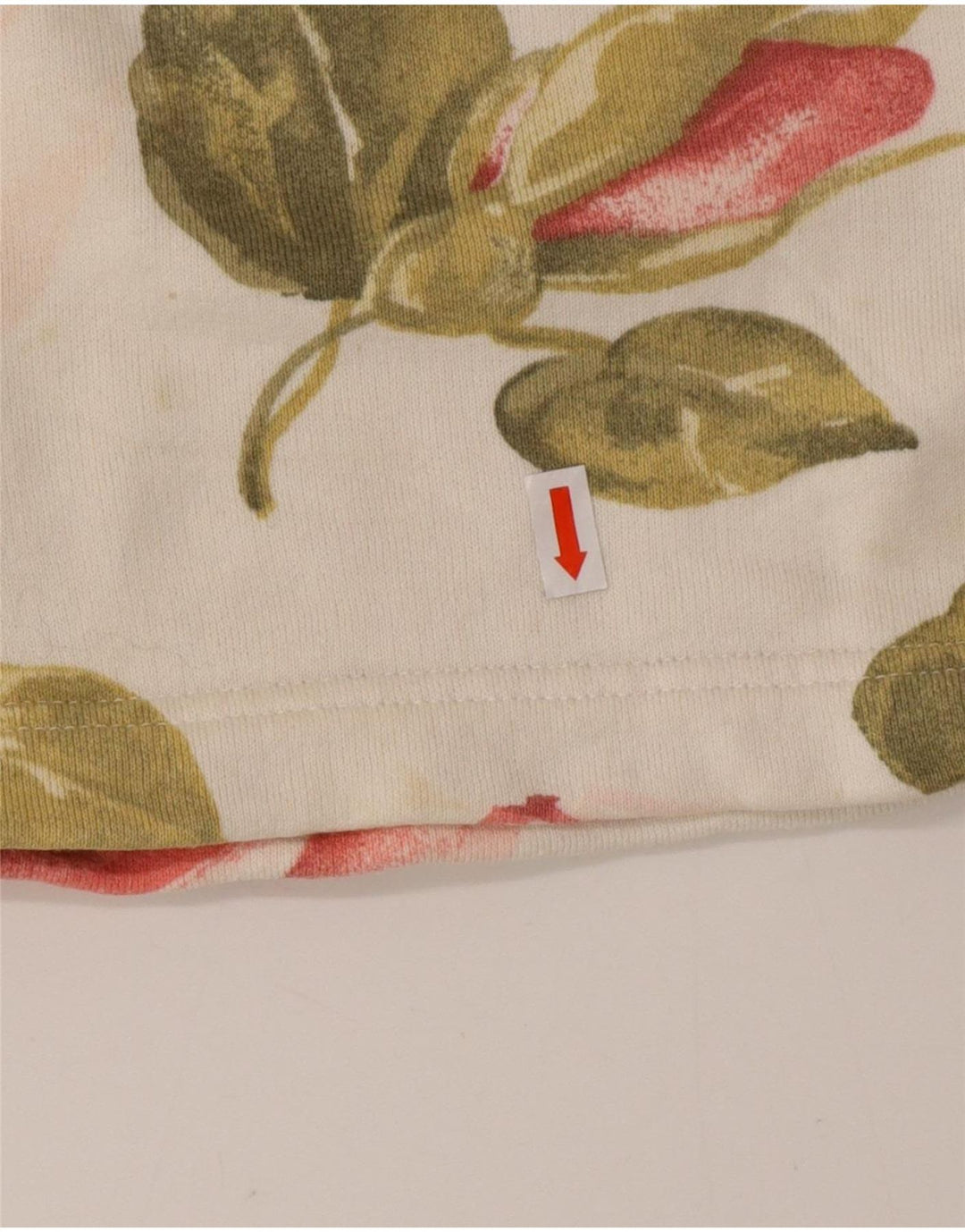 Top damski VINTAGE z długim rękawem UK 16, duży, złamanej bieli, bawełniany w kwiaty