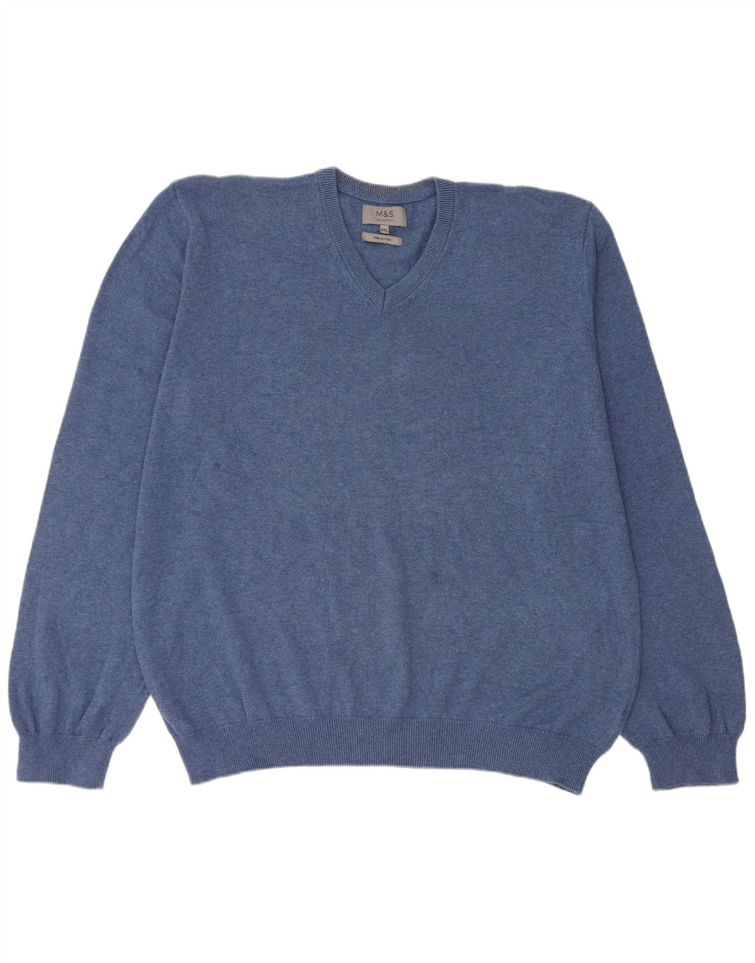 Marks & Spencer Męski sweter z dekoltem w kształcie litery V, 2XL, niebieski, bawełniany