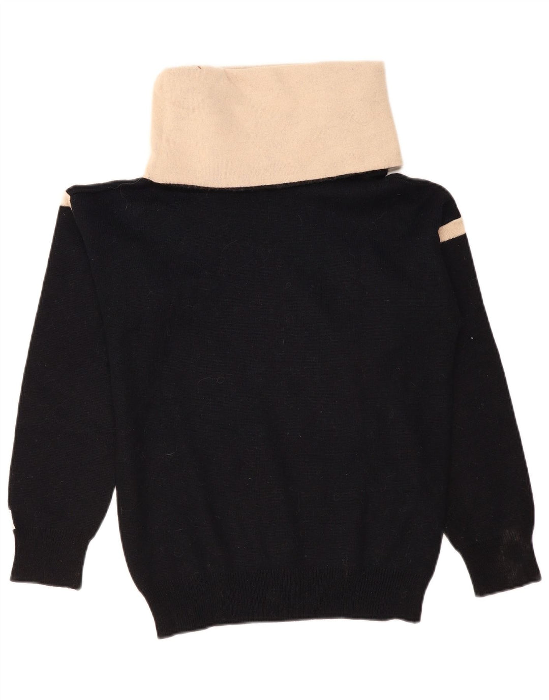 Sweter damski w stylu vintage z wywijanym dekoltem UK 12, średni czarny, blok kolorów