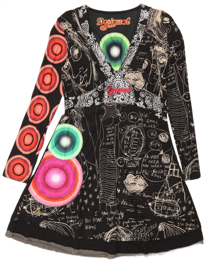 Desigual damska sukienka Empire z abstrakcyjnym wzorem graficznym XL, czarna, nowoczesna