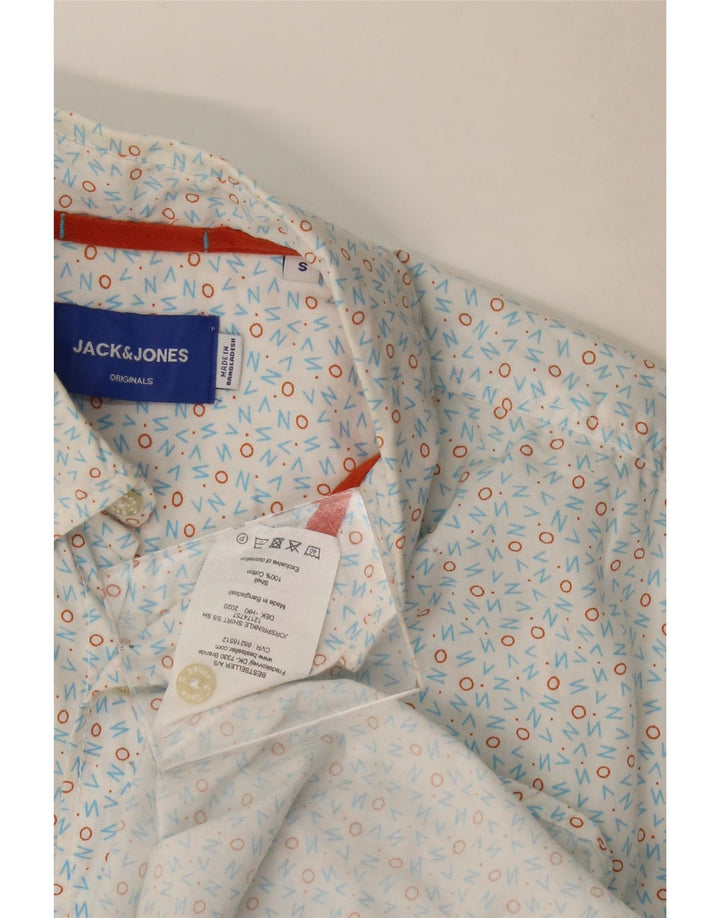 Męska koszula z krótkim rękawem Jack & Jones, mała, bawełniana w białe cętki