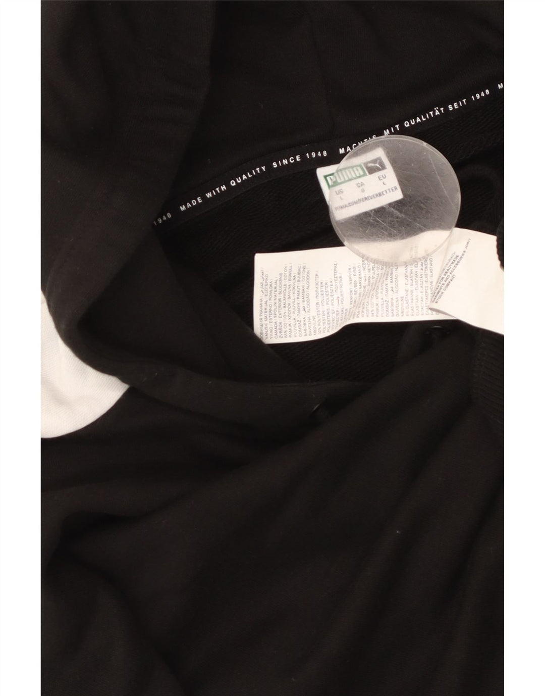 Damski sweter oversize z kapturem PUMA UK 16, duży, czarny, z blokami kolorów