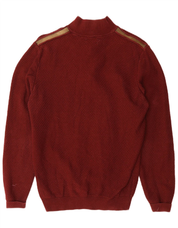 MASSIMO DUTTI Męski sweter zapinany na zamek, mały, bordowy, bawełniany