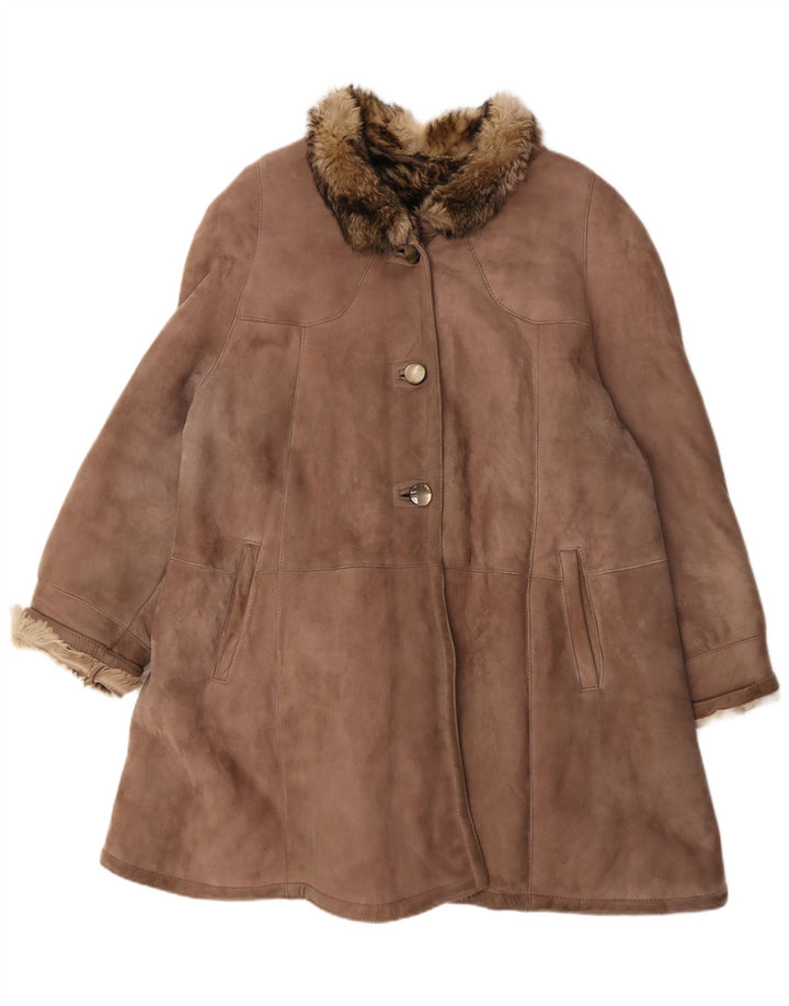 Vintage damski płaszcz z owczej skóry UK 18 XL brązowy