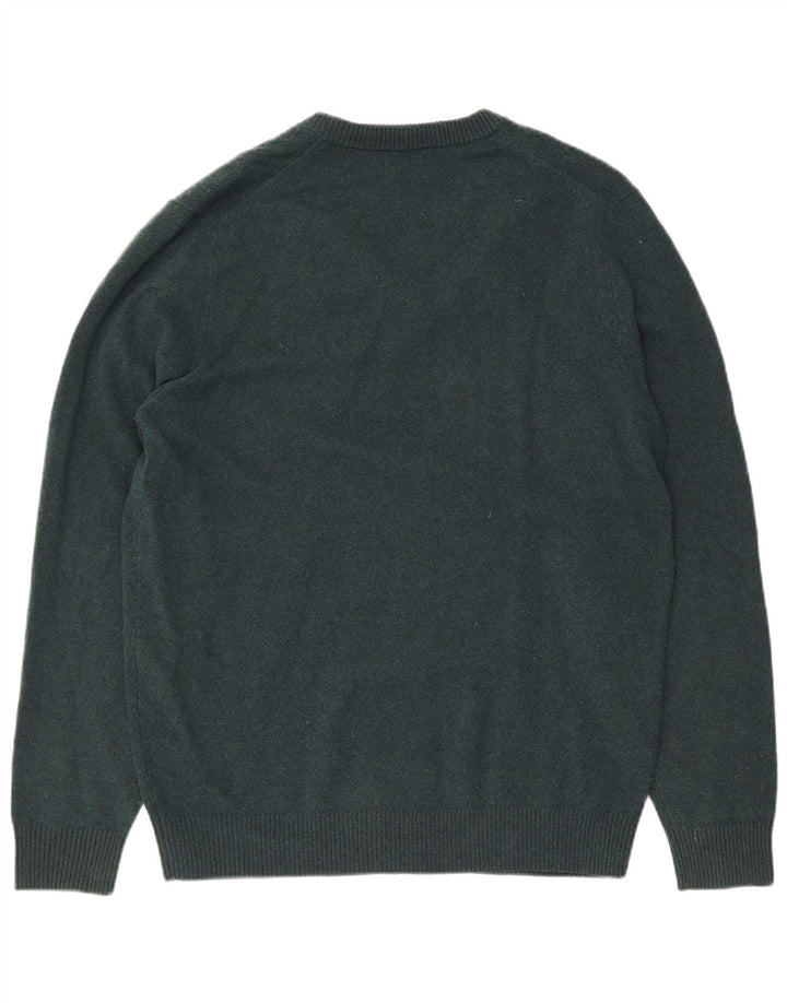 Męski sweter Massimo Dutti z dekoltem w kształcie litery V, duży, zielony, wełniany