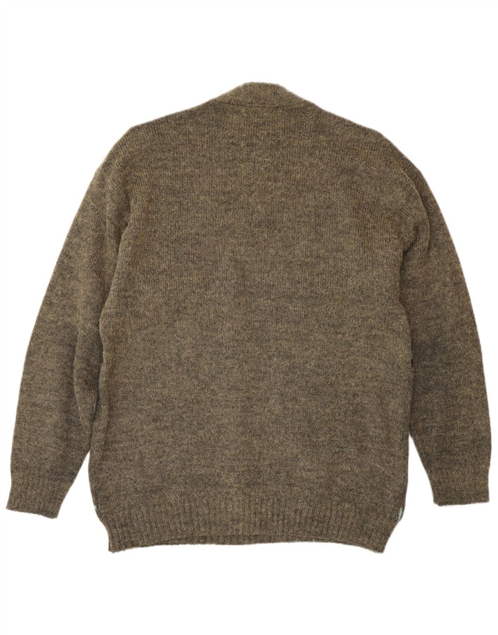 Vintage męski sweter z okrągłym dekoltem, średni khaki Fair Isle