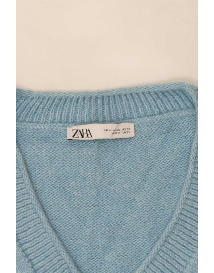 Sweter damski Zara Oversize z dekoltem w kształcie litery V, UK 18 XL, niebieski