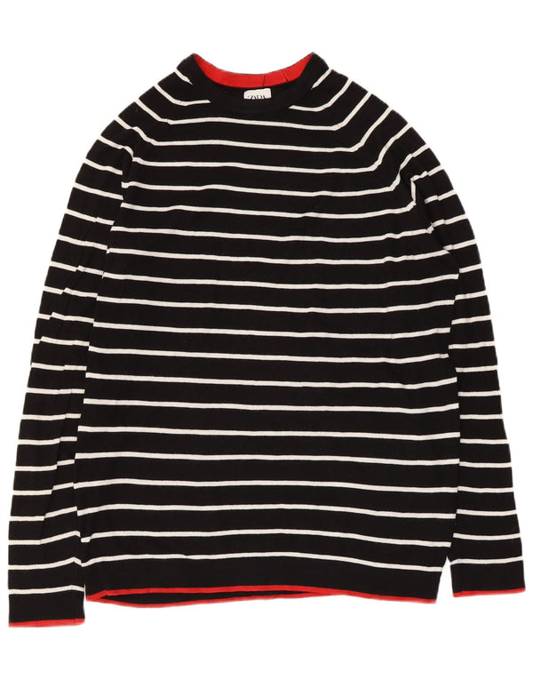 ZARA Womens Boat Neck Jumper Sweater UK 14 Medium Black Striped Cotton