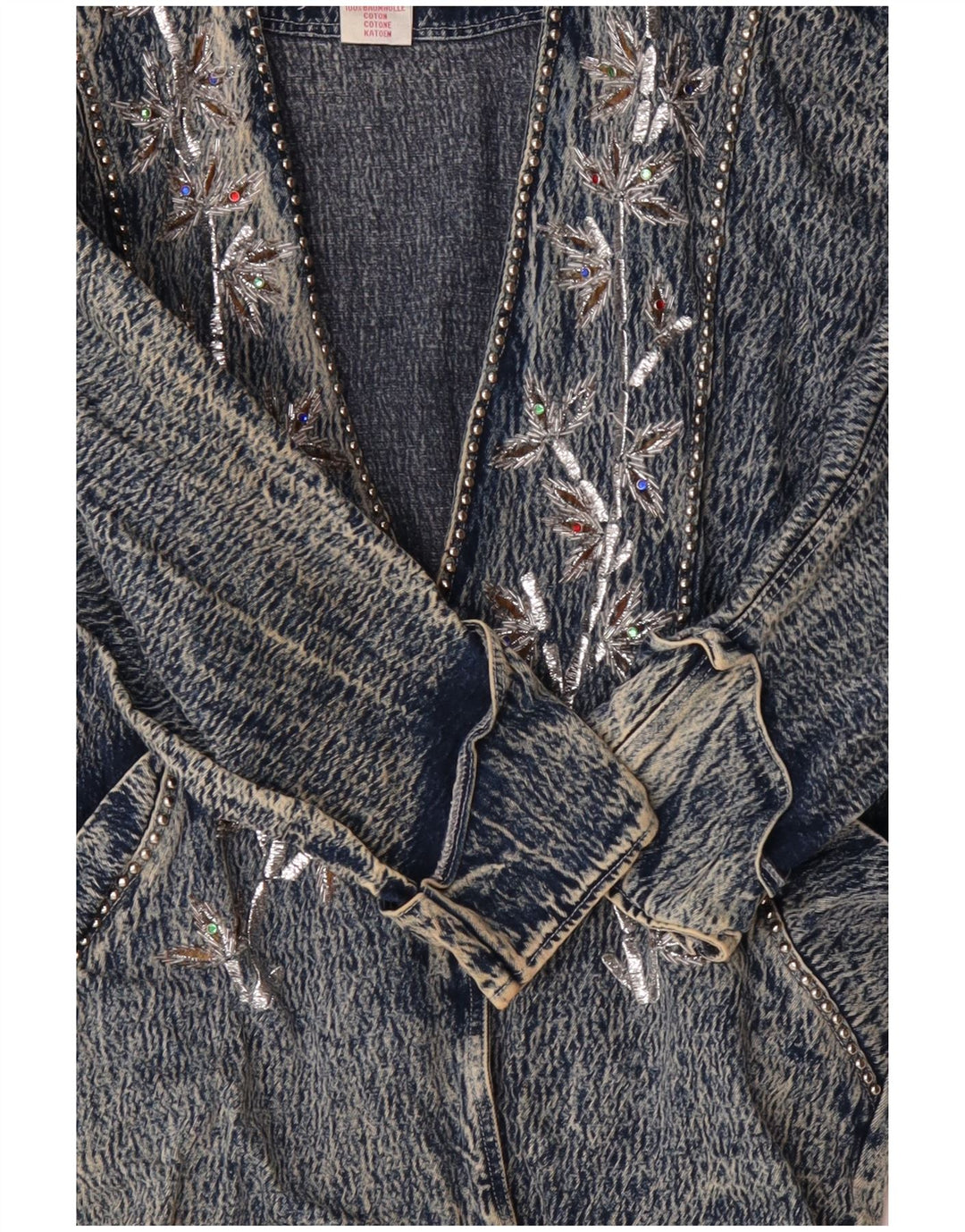 JAZZINO Damska kurtka dżinsowa oversize z rękawem 3/4 UK 18 XL, niebieska w kwiaty