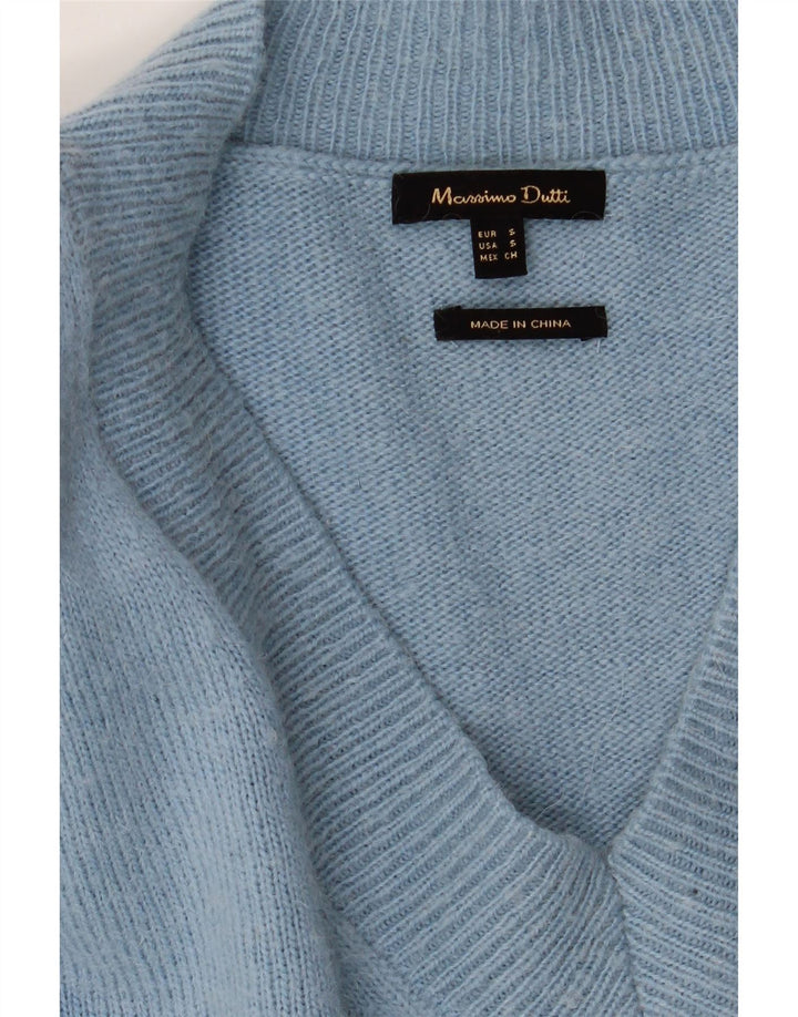 Męski sweter Massimo Dutti z dekoltem w kształcie litery V, mały niebieski