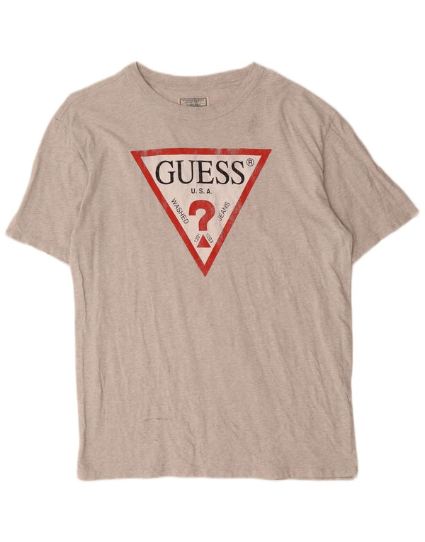 Męski T-shirt Guess z grafiką, duży, szary, z bawełny w plamki