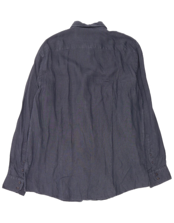 TRUSSARDI Mens Shirt Size 43 Large Navy Blue Linen