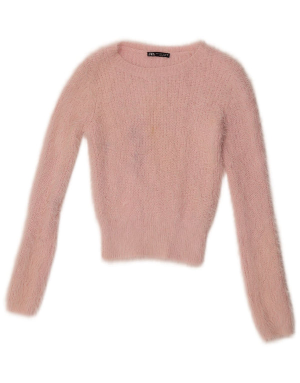 Damski sweter Zara z dekoltem w łódkę, UK 8, mały, różowy nylon