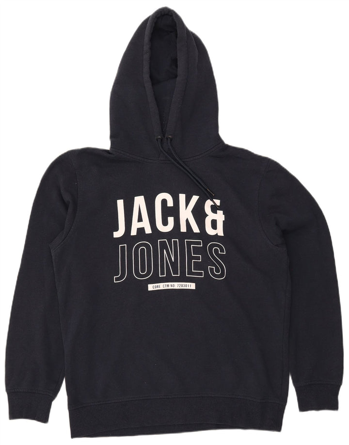 Męski sweter z kapturem i grafiką JACK & JONES, duży, granatowy, poliester