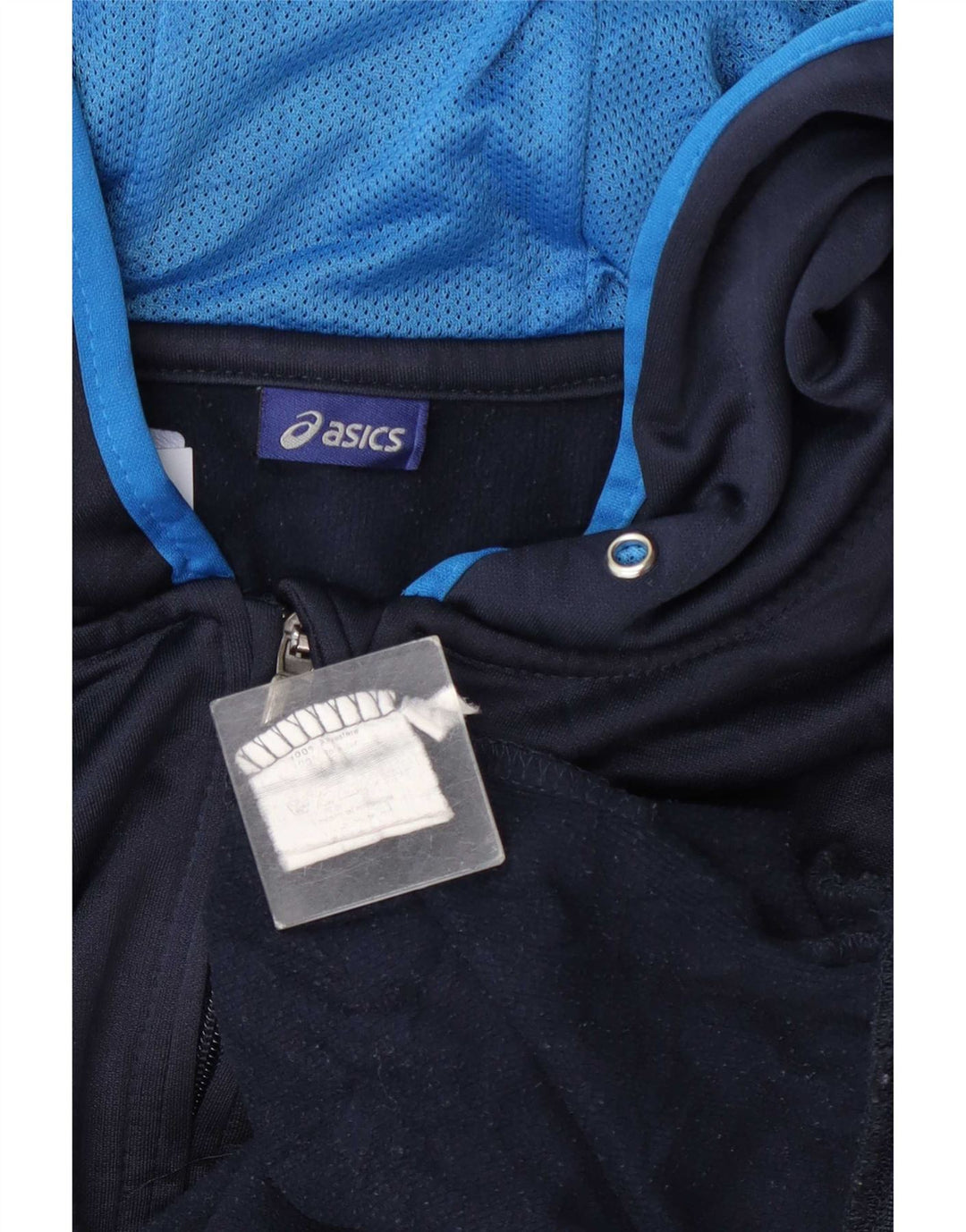 Męska kurtka dresowa z kapturem i kapturem Asics, duża, granatowa, z blokami kolorów