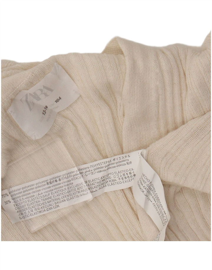 Sweter dziewczęcy o przedłużonym fasonie Zara 13-14 lat beżowy poliester