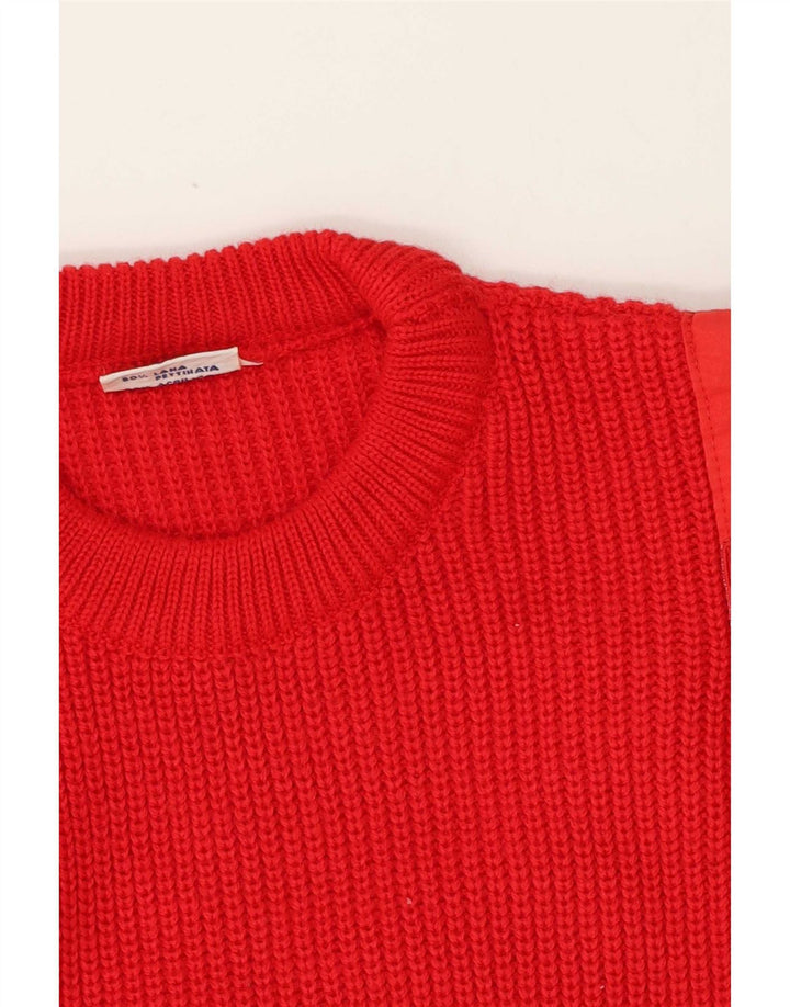 Vintage męski sweter z wycięciem pod szyją, średnia czerwona wełna