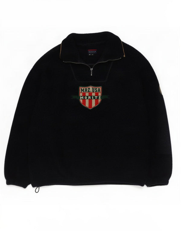 Vintage męski polarowy sweter z zamkiem błyskawicznym, duży, granatowy