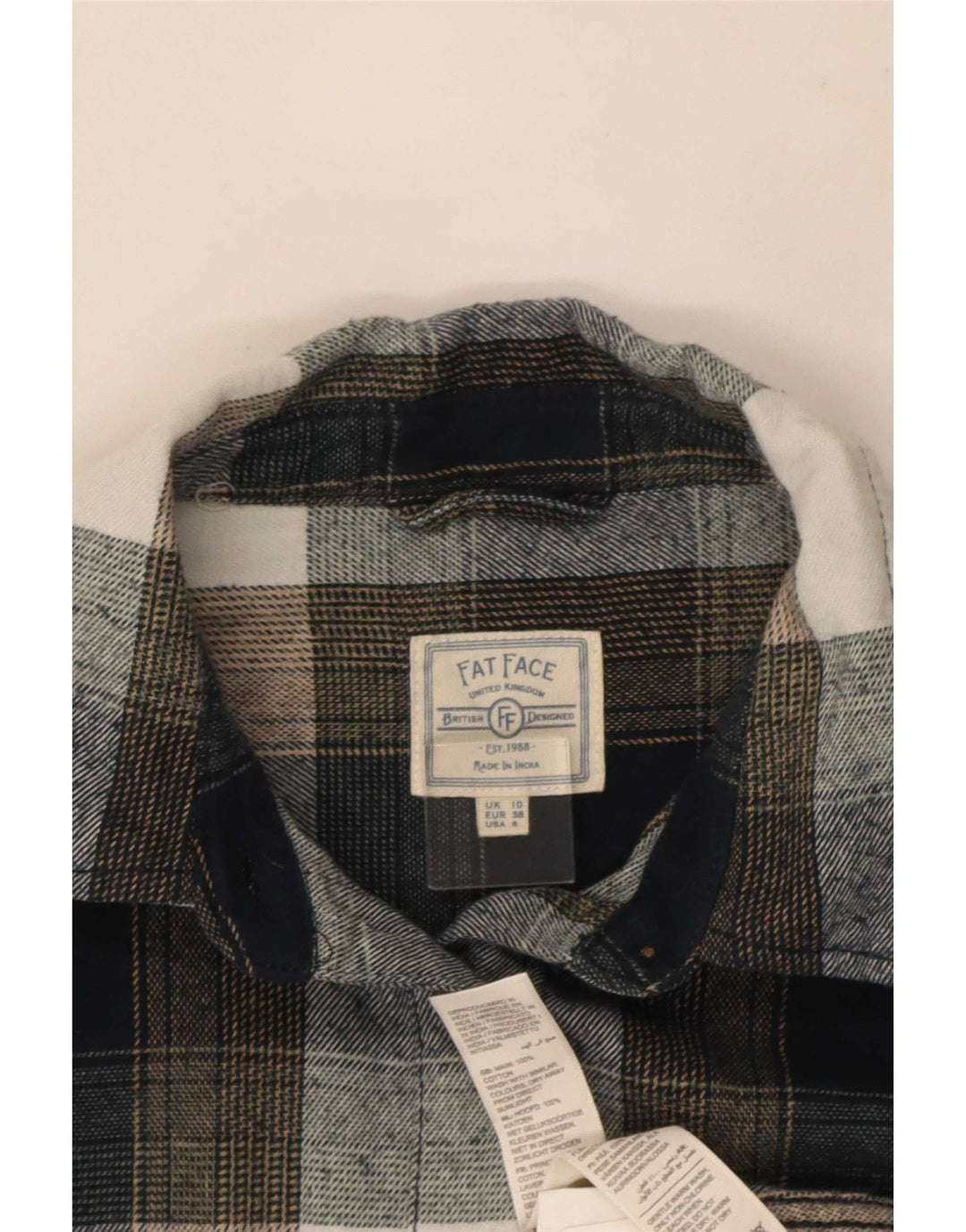 Damska koszula flanelowa oversize Fat Face UK 10 w małą szarą kratkę, bawełniana
