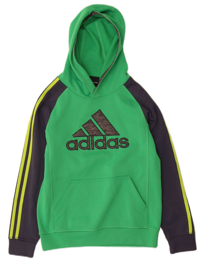 Chłopięcy sweter z kapturem ADIDAS Climawarm, 10-11 lat, średnio zielony, z blokami kolorów