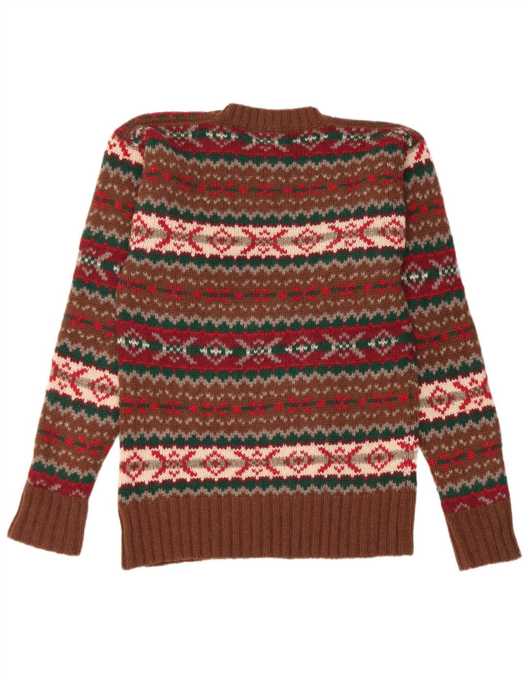 Męski sweter z wycięciem pod szyją Chaps, mały, brązowy, z czystej wełny Fair Isle