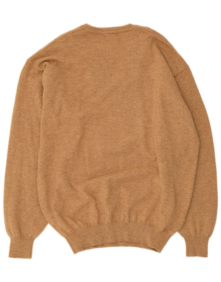 Męski sweter Massimo Dutti z dekoltem w kształcie litery V, XL, beżowa wełna