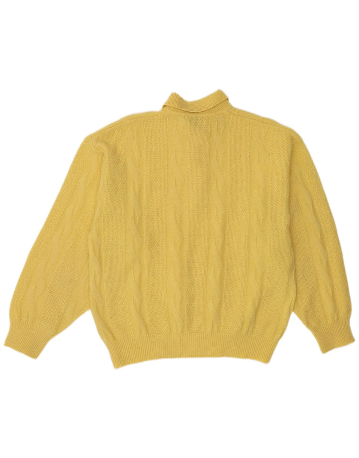 Vintage męski sweter polo, duży, żółty, wełniany