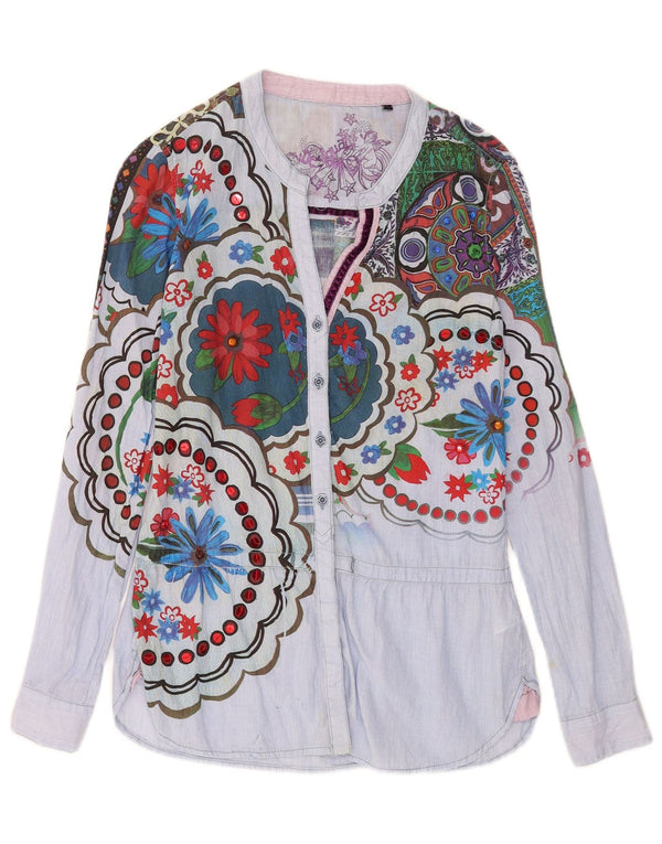 Damska bluzka koszulowa Desigual Graphic UK 10 Mała niebieska bawełniana w kwiaty