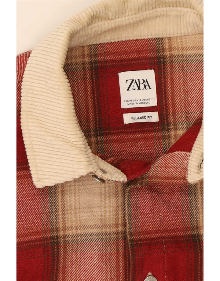 Męska koszula wierzchnia Zara o swobodnym kroju, flanelowa, w średnią czerwoną kratkę