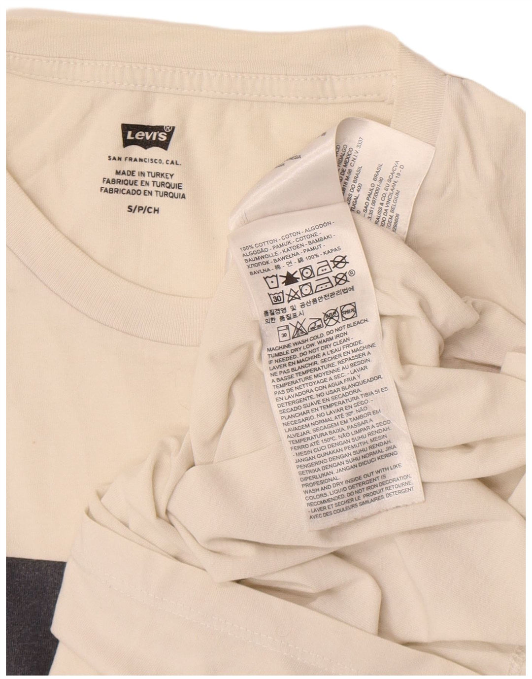 Męski T-shirt z grafiką Levi's, mały, złamanej bieli, bawełniany