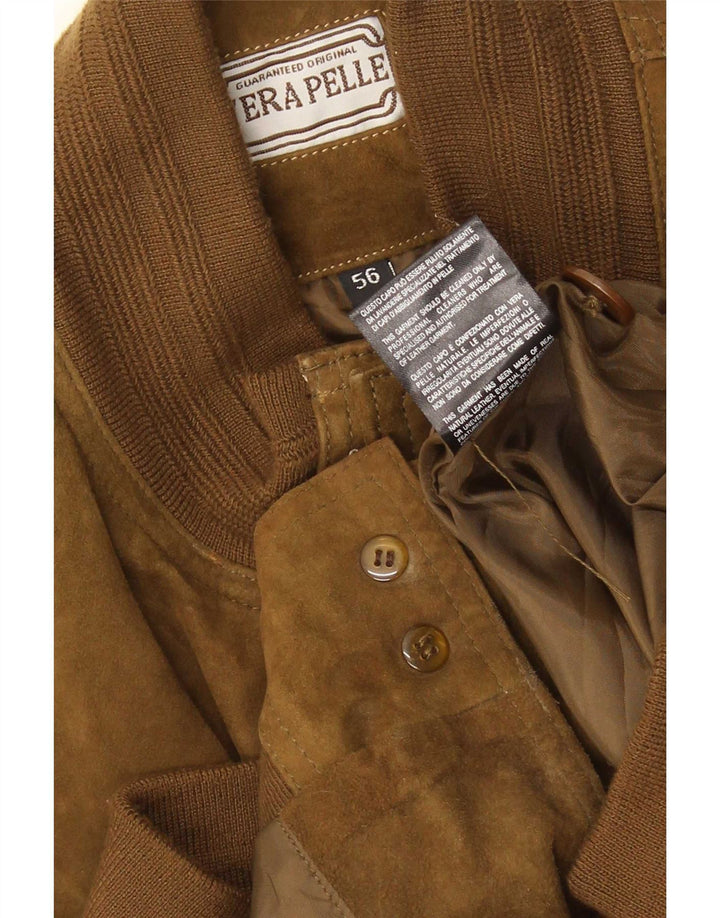 Vintage męska zamszowa kurtka bomber UK 40 duża beżowa skóra
