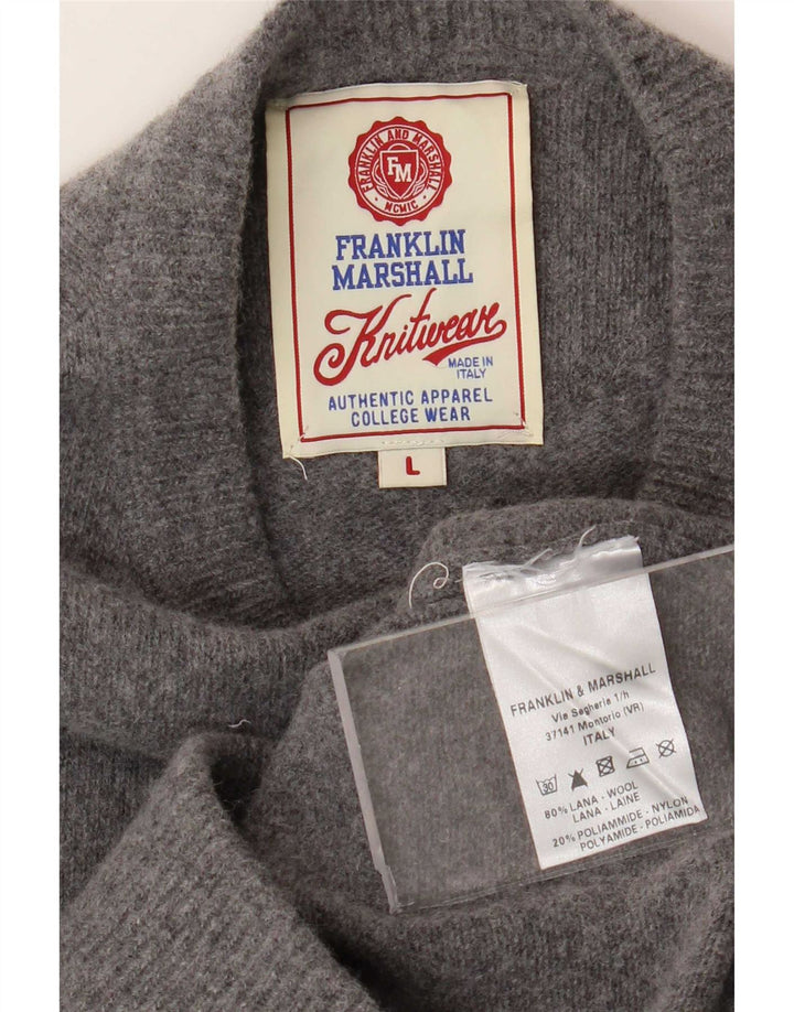 Franklin Marshall Męski sweter z okrągłym dekoltem, duży, szary, wełniany