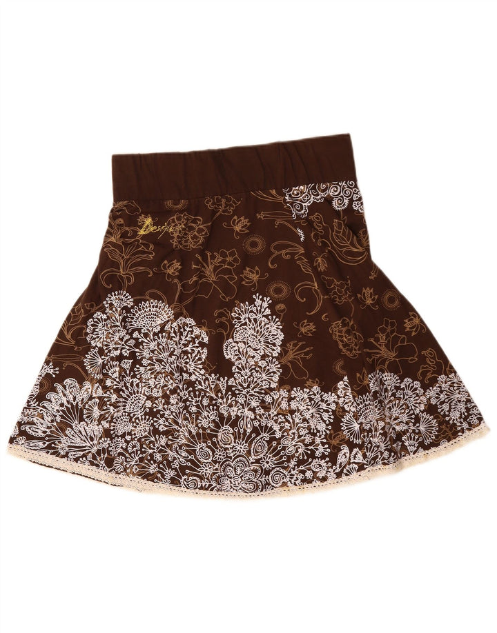 DESIGUAL Damska spódnica trapezowa z wysokim stanem, duża W30, brązowa, bawełniana w kwiaty