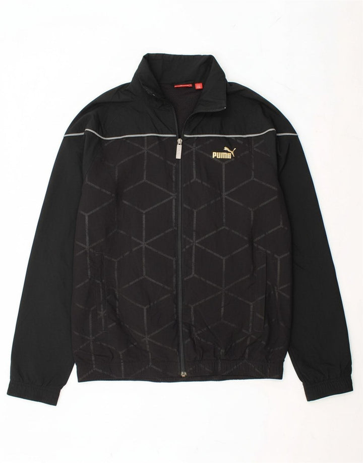 PUMA Mens Tracksuit Top Jacket Small Black Geometric Polyester