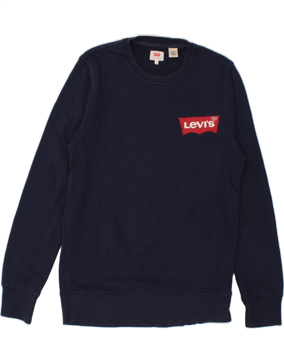 LEVI'S Mens Graphic Sweatshirt Jumper Small Navy Blue Cotton Vintage Levi's and Second-Hand Levi's from Messina Hembry 