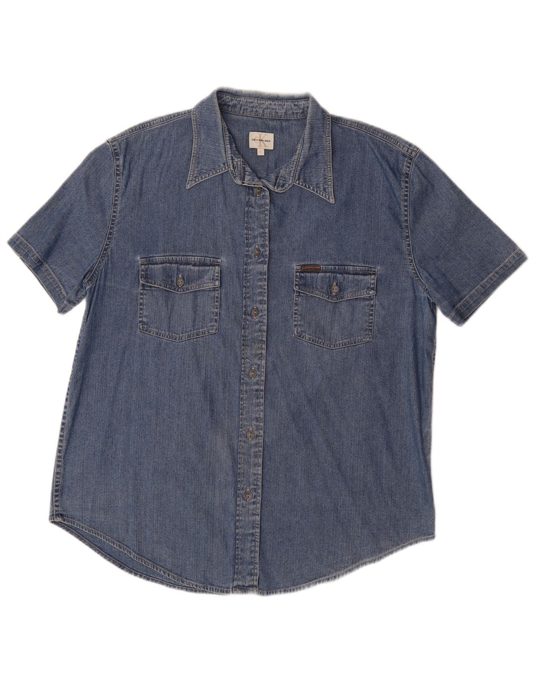 Damska koszula dżinsowa z krótkim rękawem CALVIN KLEIN JEANS, UK 18 XL, niebieska, bawełniana