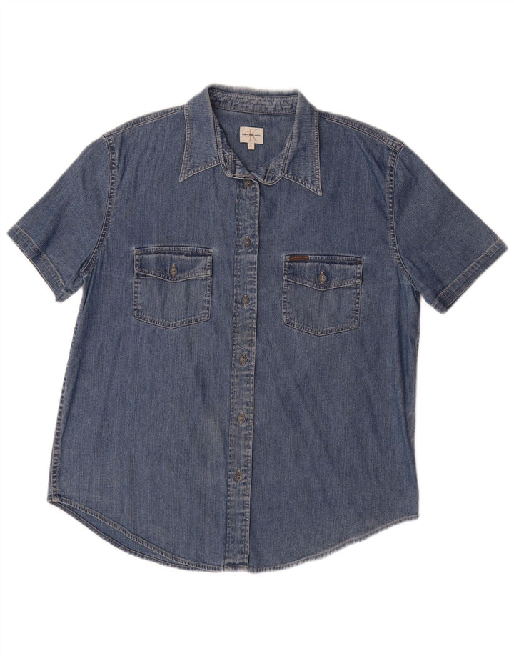 Damska koszula dżinsowa z krótkim rękawem CALVIN KLEIN JEANS, UK 18 XL, niebieska, bawełniana