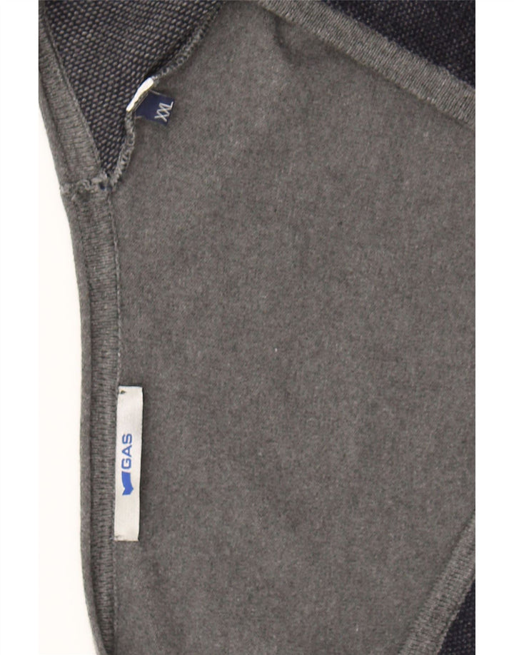 GAS Mens Cardigan Sweater 2XL Navy Blue Colourblock Polyester Vintage Gas and Second-Hand Gas from Messina Hembry 