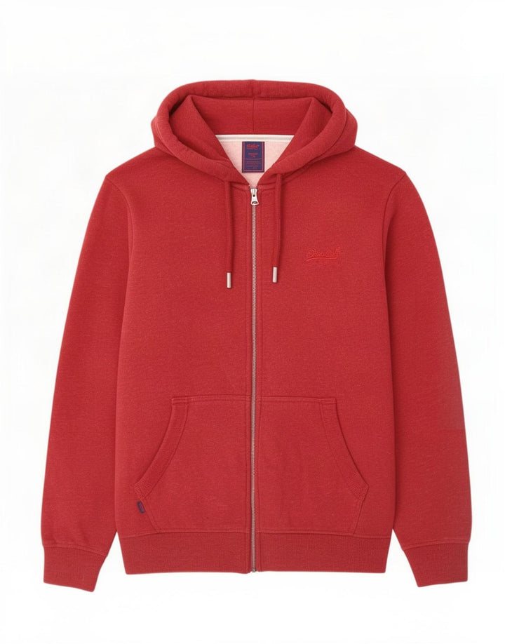 Męski sweter z kapturem i zamkiem błyskawicznym Superdry, duży, czerwony, bawełniany