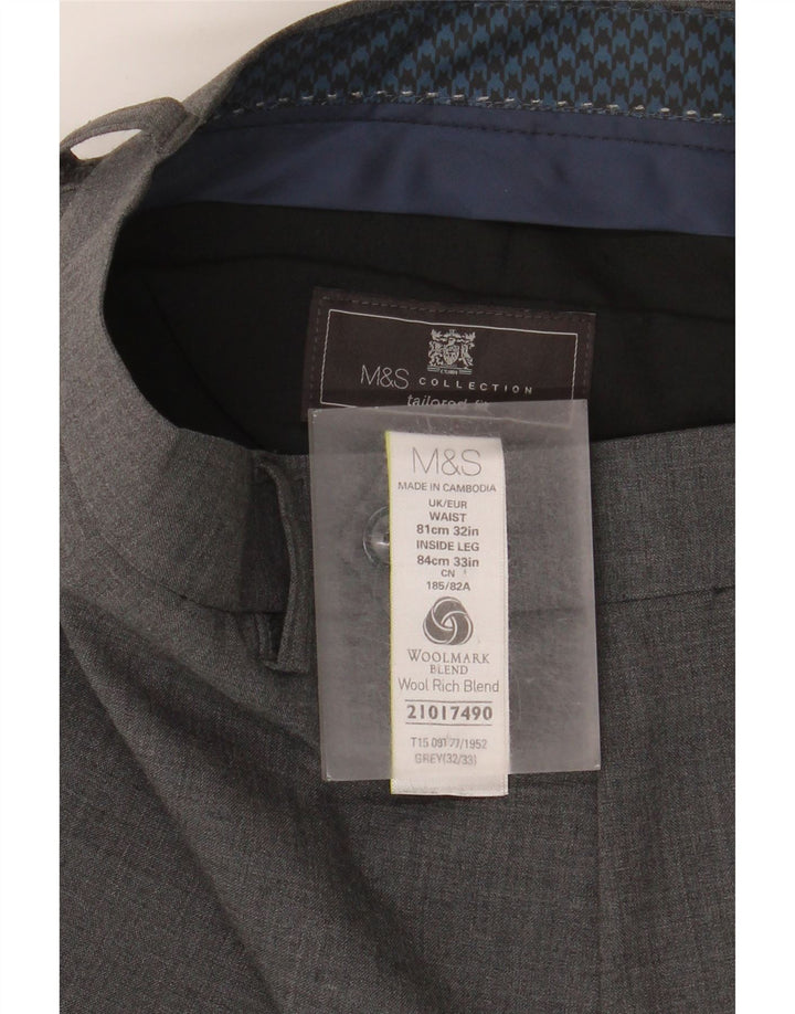 Marks & Spencer Męskie spodnie garniturowe o dopasowanym kroju W32 L33 Szara wełna