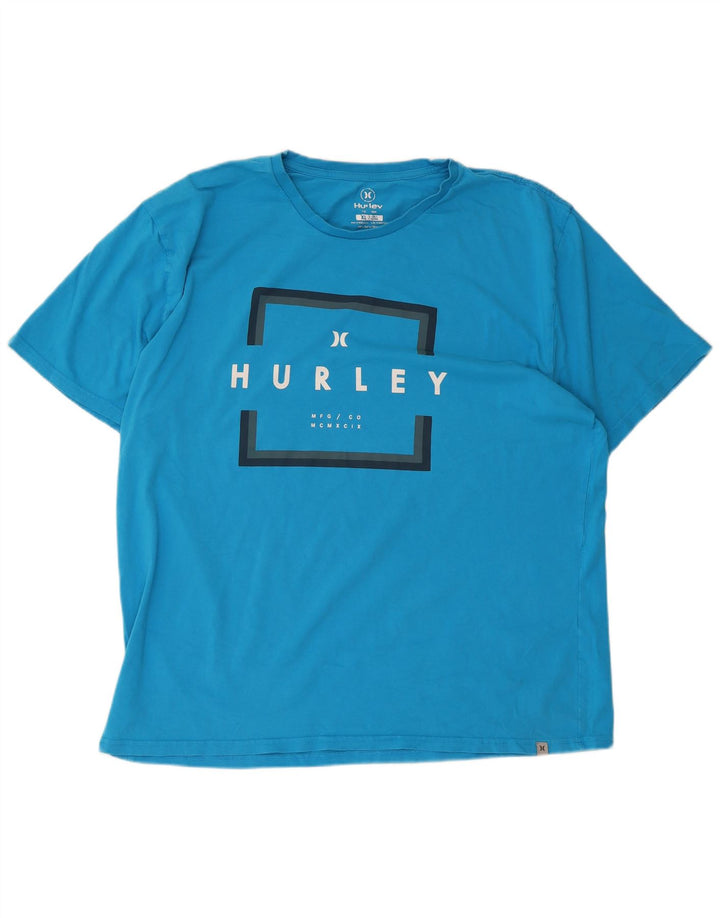 Męski T-shirt z grafiką Hurley, góra XL, niebieska, bawełniana
