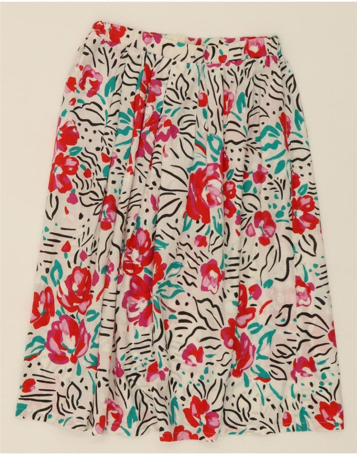 SEARS Womens A-Line Skirt W32 Large White Floral Polyester Vintage Sears and Second-Hand Sears from Messina Hembry 