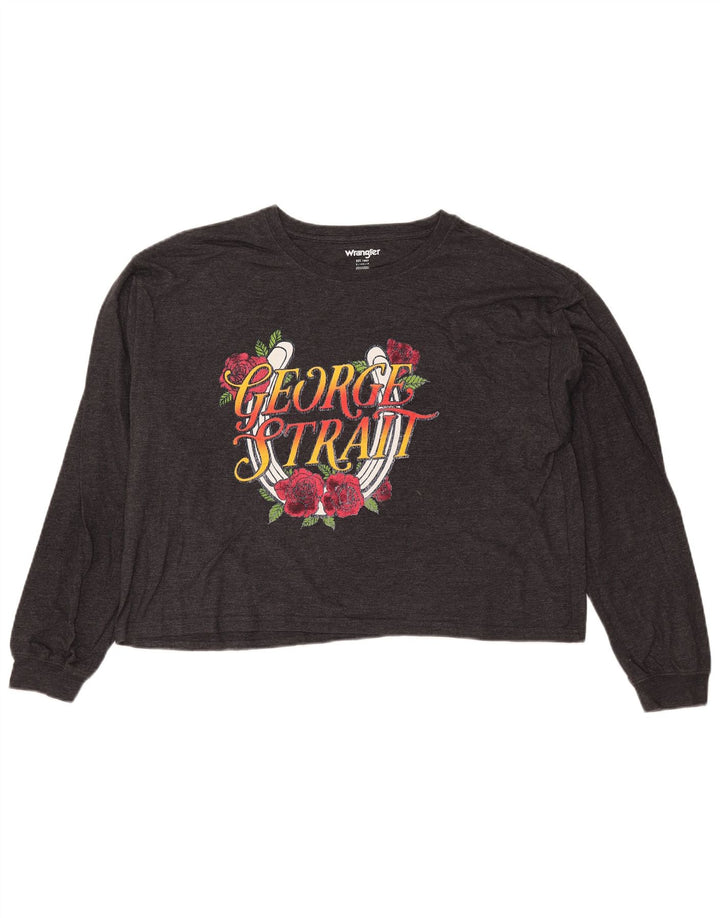 Damski krótki top WRANGLER z grafiką, długim rękawem, UK 10, mały, szary w kwiaty