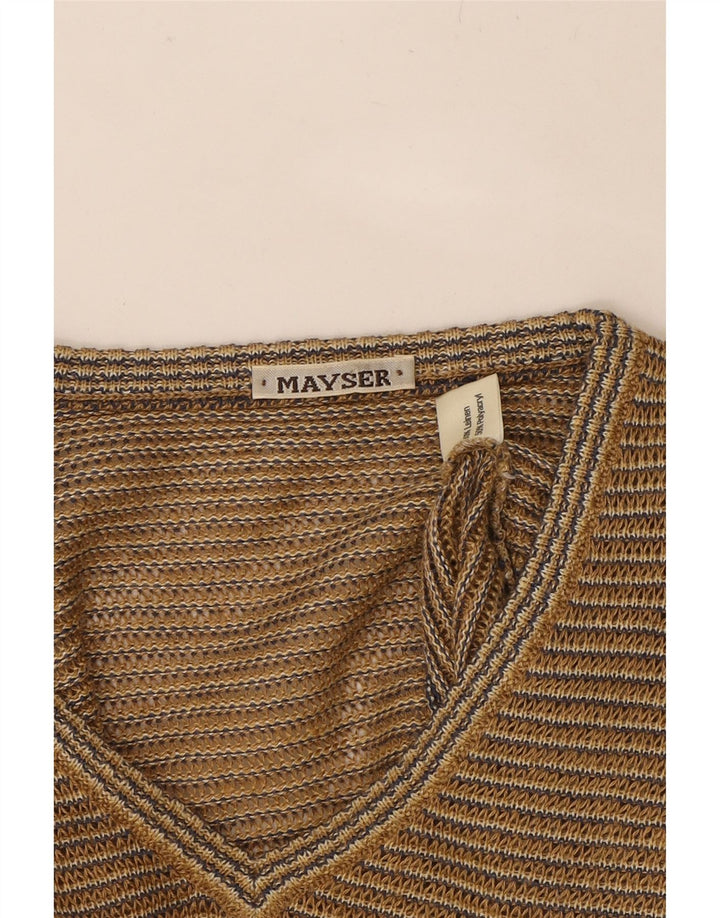 MAYSER Mens V-Neck Jumper Sweater Medium Brown Pinstripe Polyacrylic Vintage MAYSER and Second-Hand MAYSER from Messina Hembry 