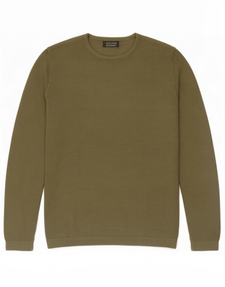 Męski sweter z okrągłym dekoltem Zara, mały khaki